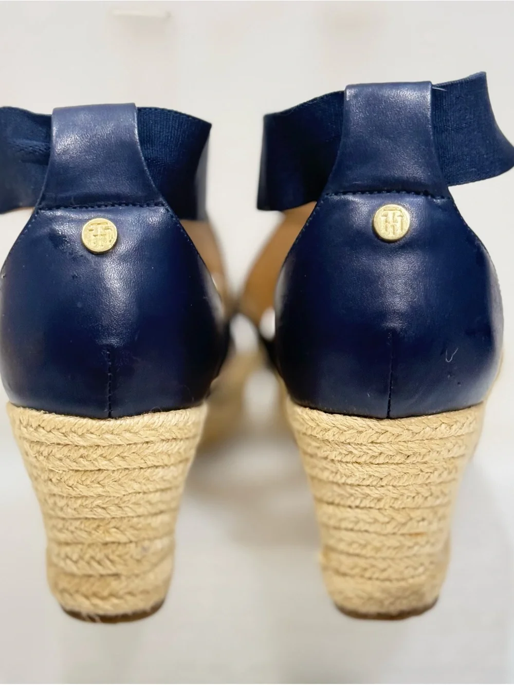 Tommy Hilfiger TWGEMINA  Navy & Cream Espadrille Jute 3” Wedge Sandals Size 8.5